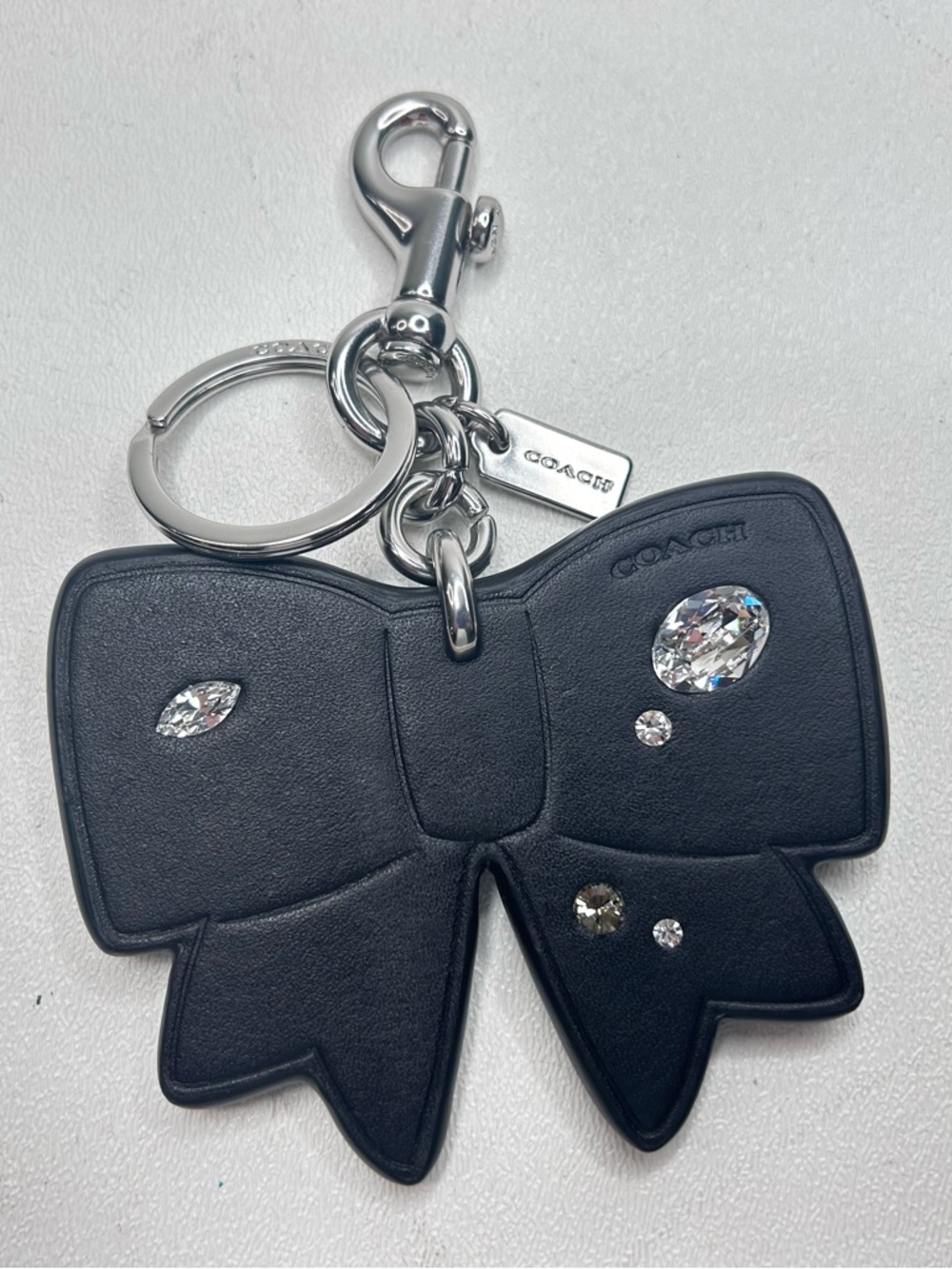 COACH Bow Bag Charm/Keyring w/Gems Silver/Black Style CZ171 NWOT Authentic